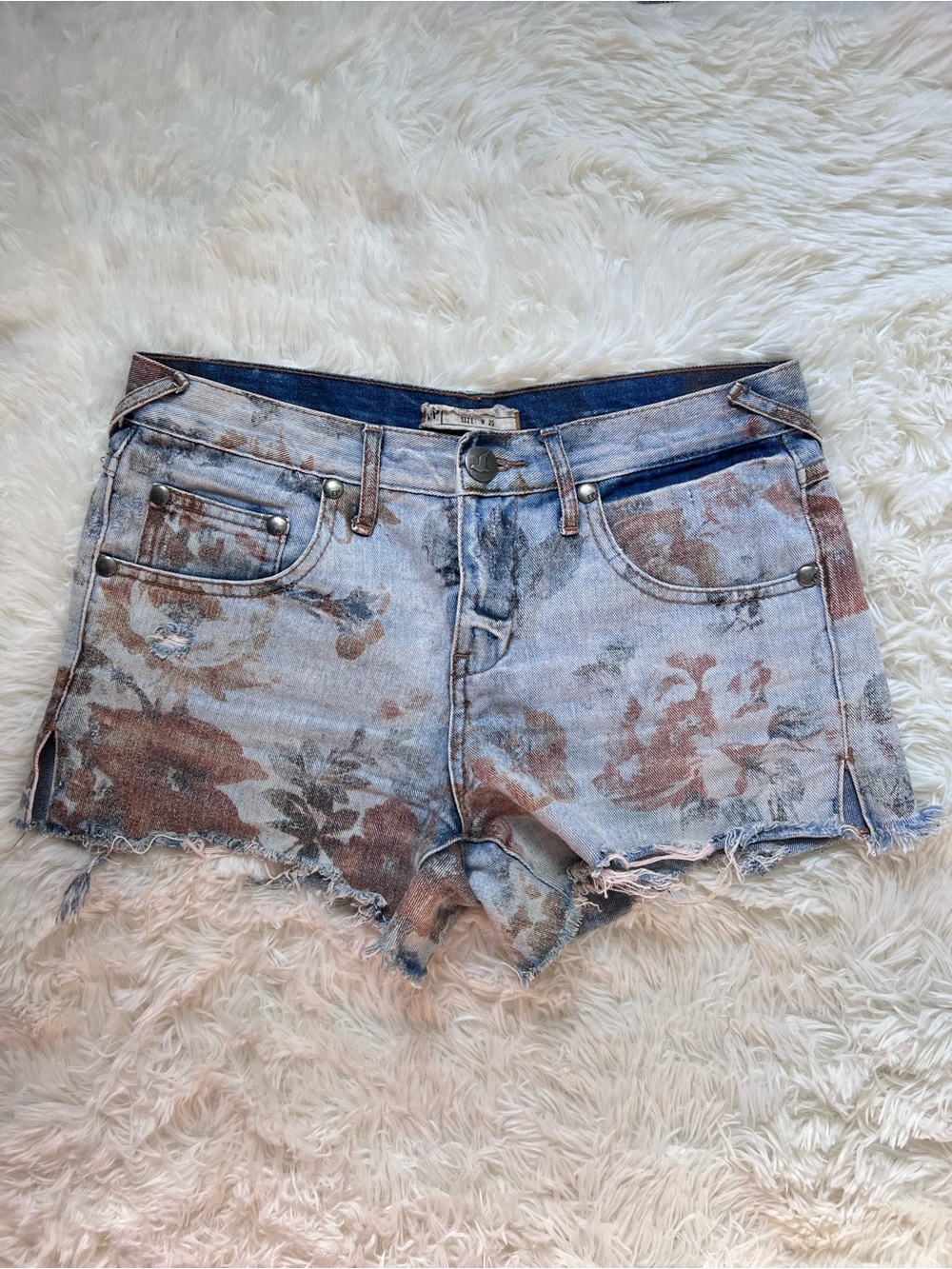 Free People Floral Denim Cut off Shorts